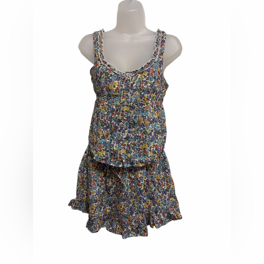 Free People XS  Ellia Printed Set Floral Smocked Ruffle Tank Top Mini Skort NWoT
